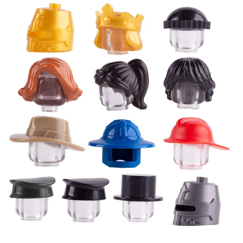 Moc Hair Accessori Medievali Knight Helmet Police Hat Building Blocks Giocattoli Per Bambini