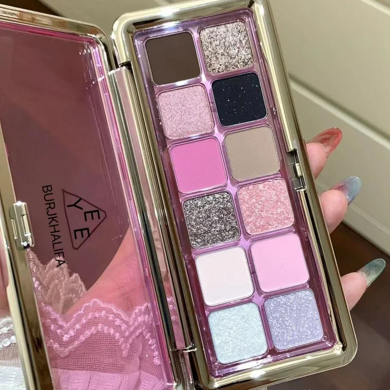 12 Colori Super Flash Cement Eyeshadow Palette Matte Pearl Glitter Eyeshadow Cold Tea Brown Eyeshadow Women Beauty Cosmetics