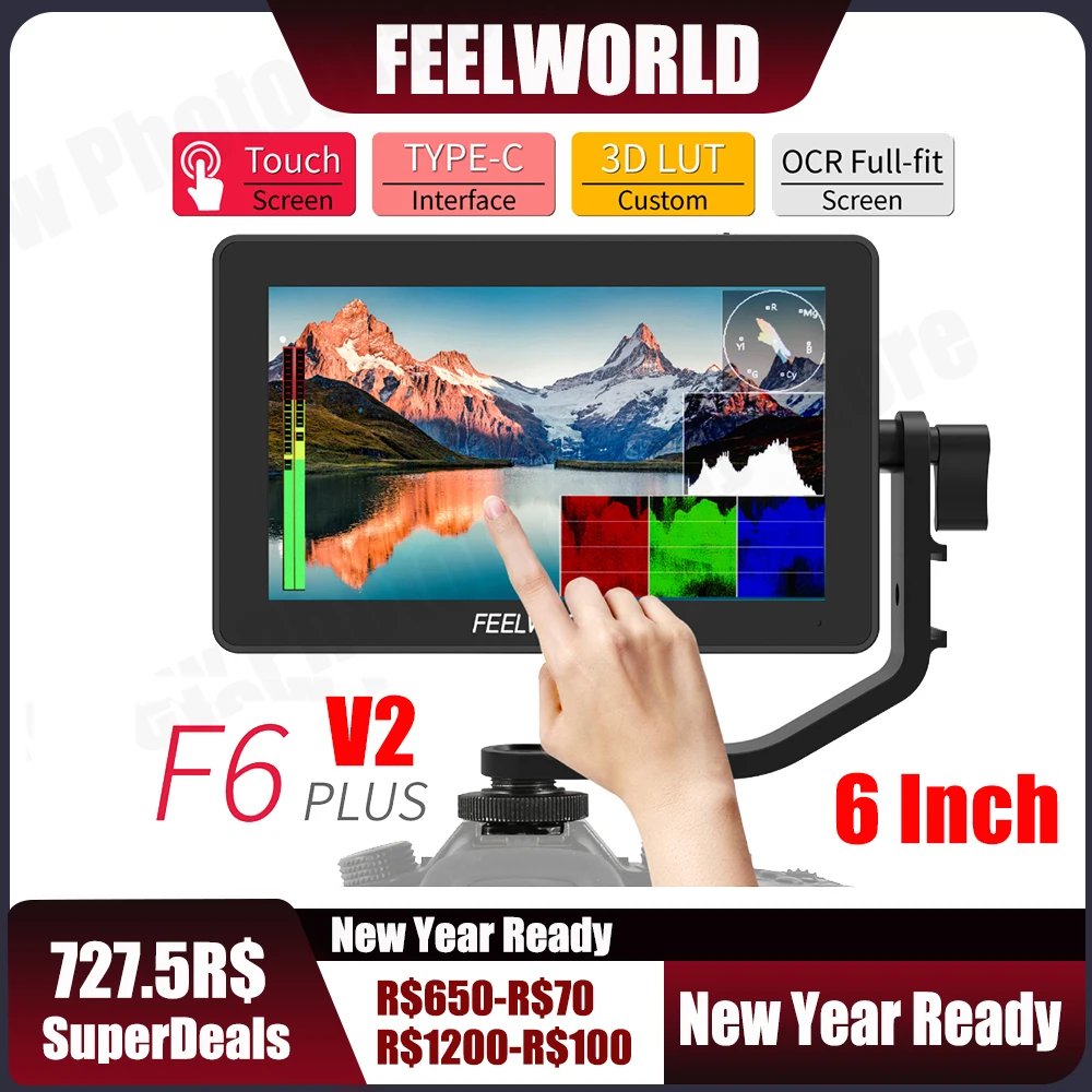 Feelworld F6 Plus V2 4K Monitor 6 Pollici Su Fotocamera Dslr Monitor Da Campo 3D Lut Touch Screen Ips Fhd 1920X1080 Videocamera