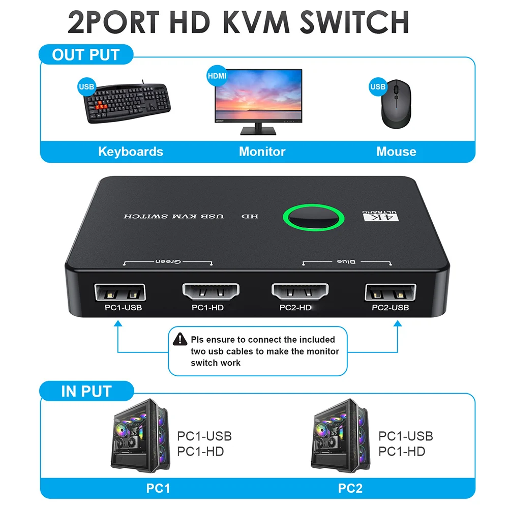 Kvm Hub Adapter Tastiera Mouse Printer Usb Kvm Selector Plug And Play Usb Switcher Splitter Display Equipment Per 2 Pc Sharing