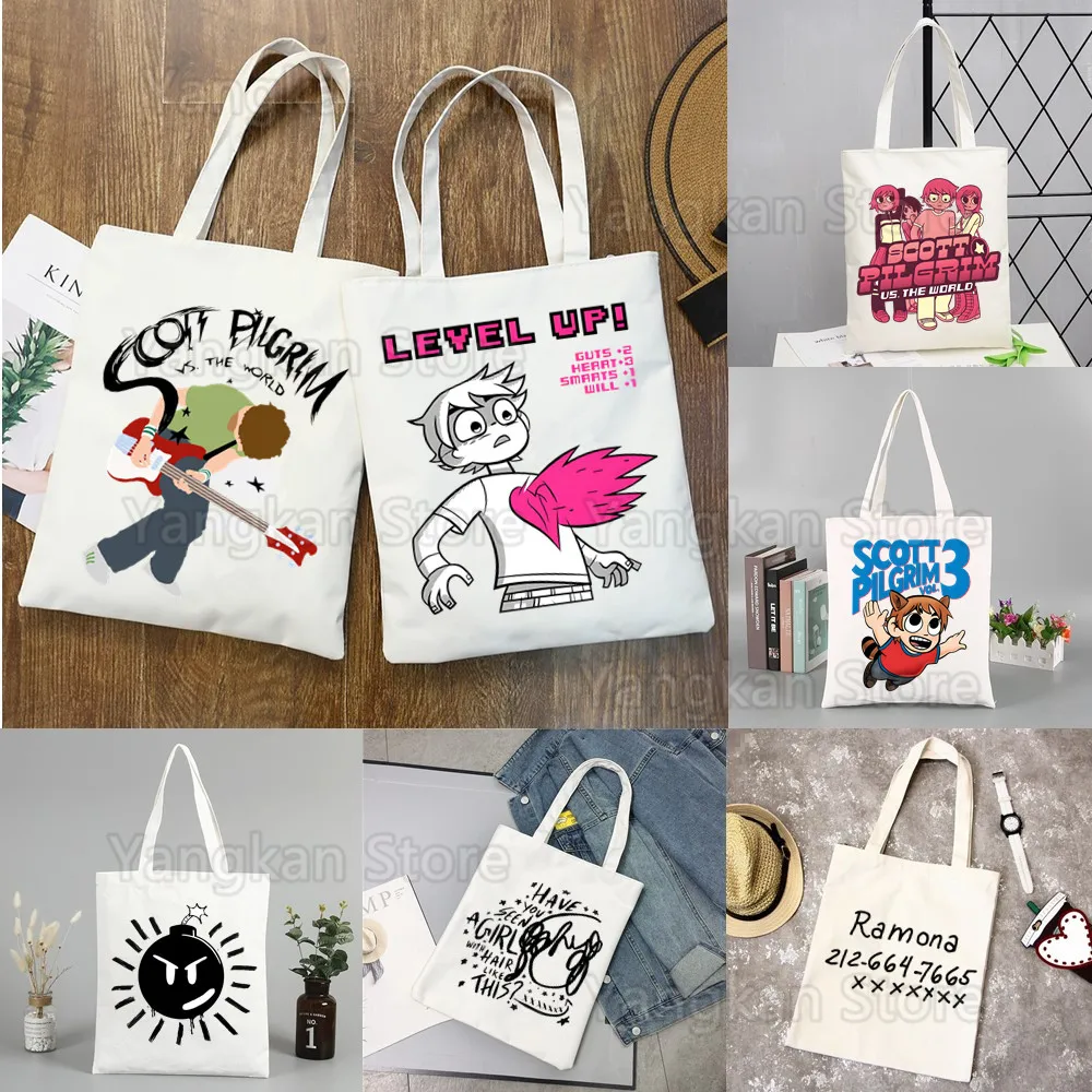 Scott Pilgrim Shopping Bag Canvas Shopper Juta Bag Pieghevole Riutilizzabile Cabas Shopper Canvas
