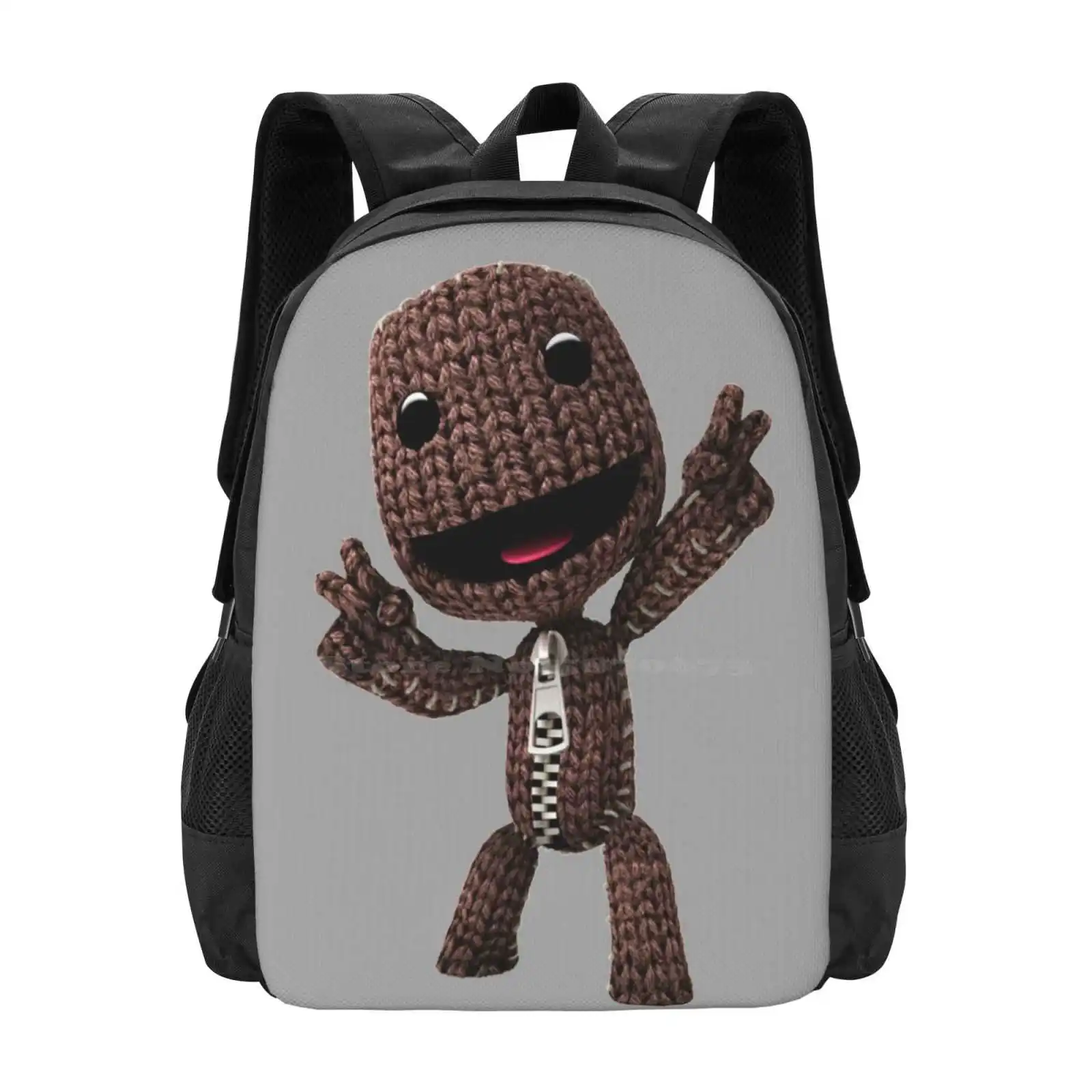 Lbp Sackboy Pattern Design Bag Zaino Per Studenti Little Big Planet Lbp Sackboy Ps3 Ps4 Brown Grey Zipper Phone Tablet Case Skin