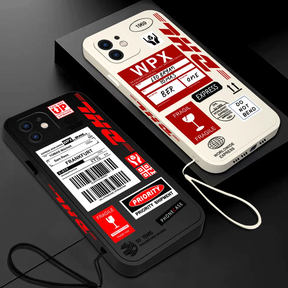Hot Barcode Label D-Dhl Custodia Per Telefono Per Oppo Reno 3 4 8 8T 8Z 7 7Z 6 5 F19 F9 Pro 4G 5G Cover In Silicone Liquido Con Cinturino A Mano