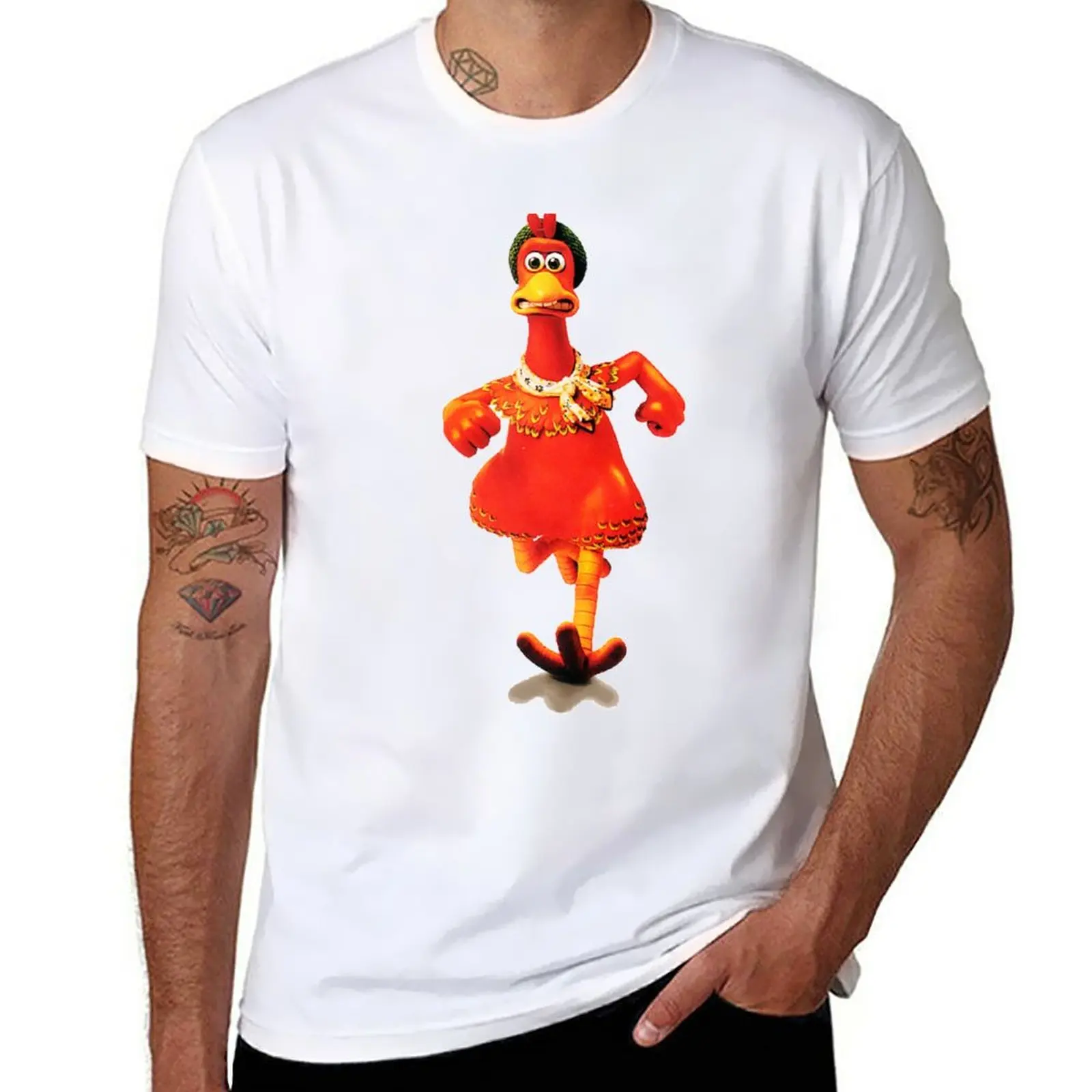 New Chicken Run T-Shirt Camicie Graphic Tees Boys White T-Shirt Anime Clothes Tees T-Shirt Da Uomo