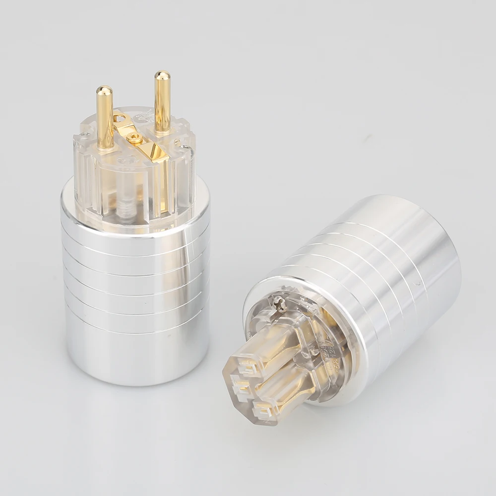 Audiocrast 24K Gold Plated Aluminium Schuko Power Plug Male Female Hifi Power Connector Diy