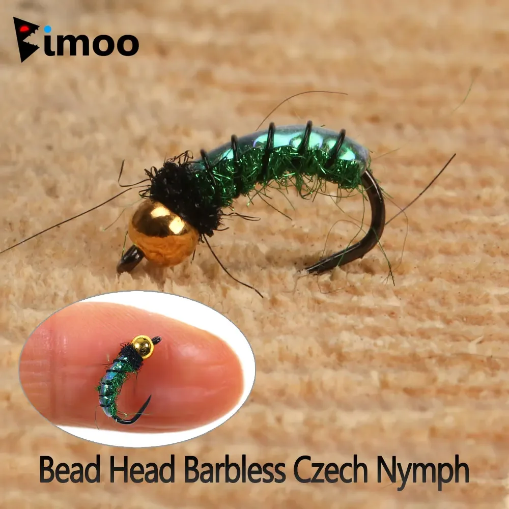 Bimoo 8 Pz #14 Brass Bead Head Barbless Czech Nymph Flash Back Caddis Nymph Pupa Wet Fly Per Trota Grayling Esche Da Pesca