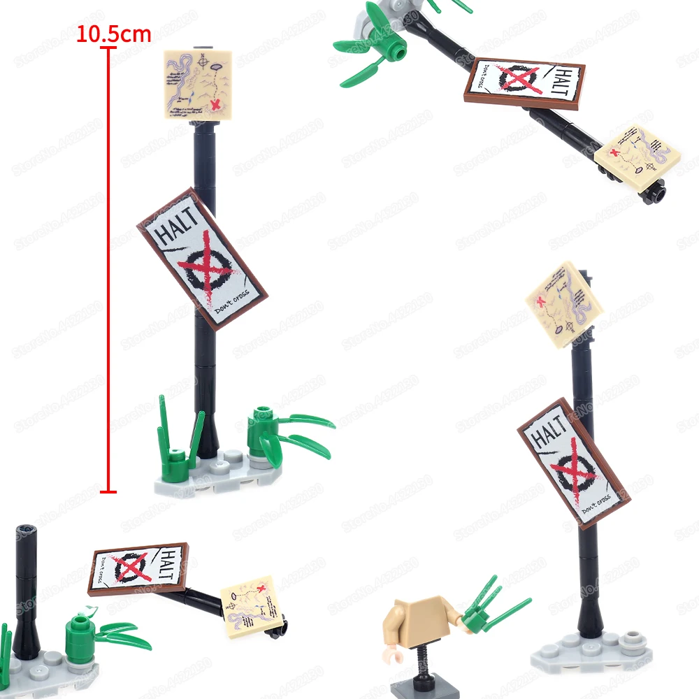 Wilderness Indicy Street Signs Building Block Military Assemblare Ww2 Figures Field March Direction Equipment Model Gift Boy Toy