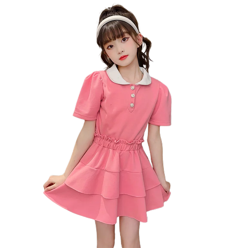 Ragazze Polo T-Shirt Set Studenti Ragazze Gonne A Pieghe Tuta 2 Pezzi Polo T-Shirt + Gonne Set Vestiti Estivi Per Bambini