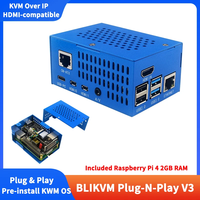 Il Più Recente Kit Blikvm Plug & Play V3 Con Raspberry Pi 4 2Gb Pre-Installa Kwm Os Kvm-Over-Ip Hdmi-Compatibile Csi Led Display