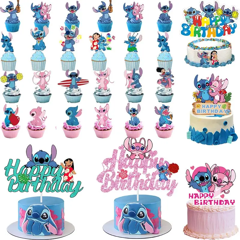Disney Stitch Cake Toppers Forniture Per Feste Per Bambini Lilo Stitch Theme Angle Cake Decor Happy Birthday Decoration Baby Shower Gift
