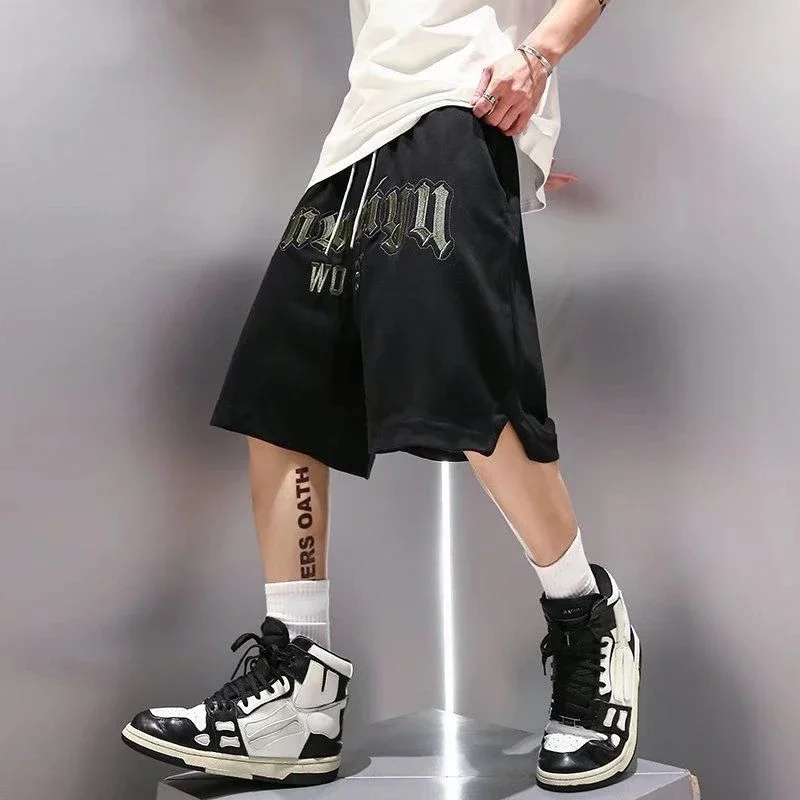 Bermuda Pantaloni Corti Da Uomo Con Cordoncino Pantaloncini Cargo Da Uomo Nero Streetwear Half Jorts Harajuku Loose 2024 Fashion Summer
