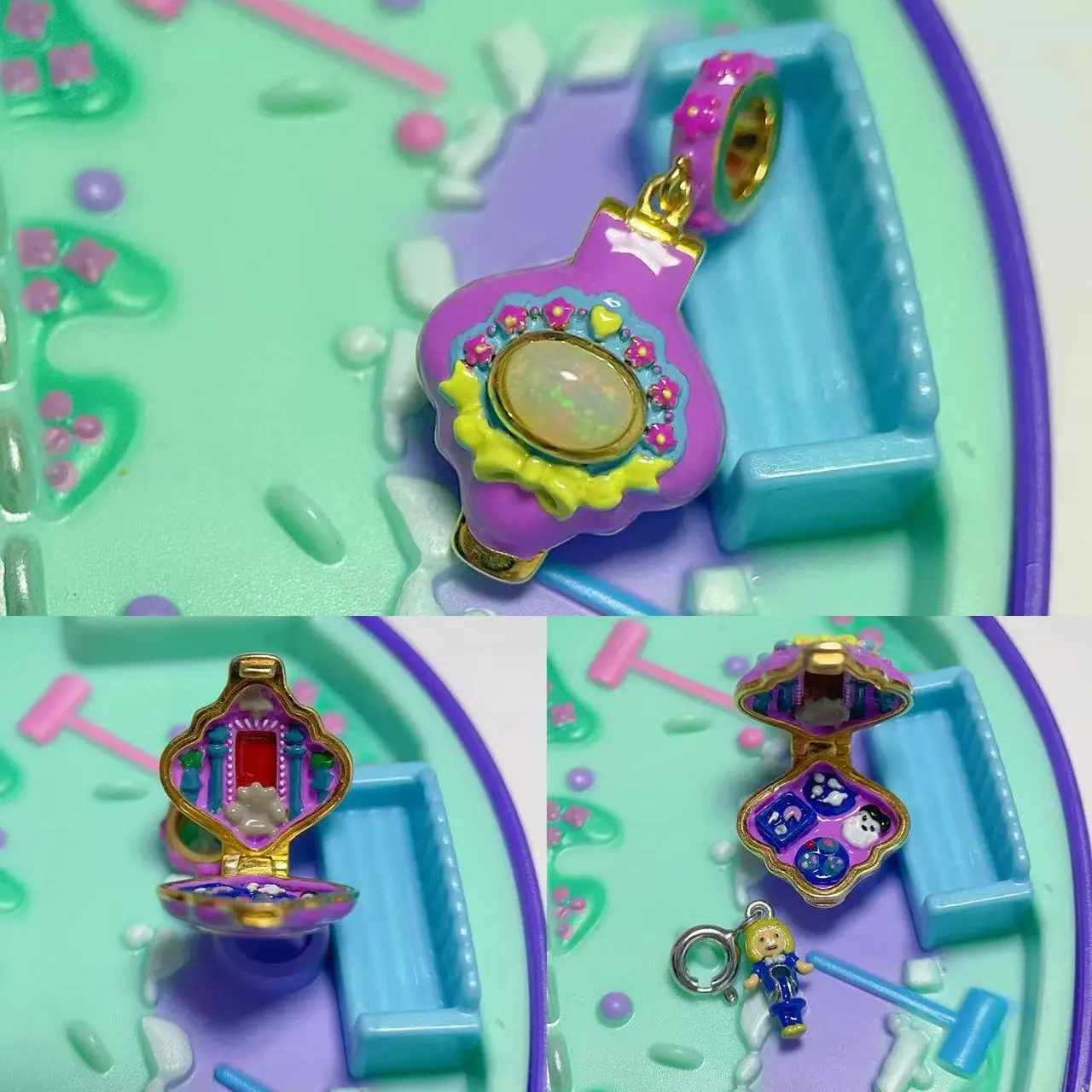 925 Sterling Silver Teatime Polly Pocket Charm Bead Con Mini Bambola Per Bracciale Pandora Regolabile Polly Pocket Ring Fans Gift