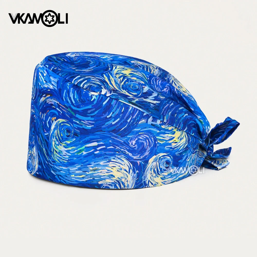 Bellissimo Cappello Chirurgico Stampato Cielo Stellato Blu Berretto Scrub Medico Odontoiatria Medici Scrub Cappelli Gorros Enfermeria Mujer