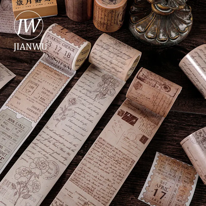 Jianwu 5Cm * 3M/ Roll Serie Retrò Europea E Americana Note Di Giornale Nastro Di Carta Washi Creativo Fai Da Te Collage Decor Cancelleria