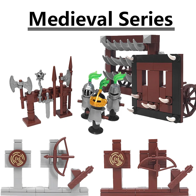 Moc Militare Medievale Building Block Figura Arma Rack Battleax Sword Siege Motori Armatura Accessori Giocattoli Per Regali
