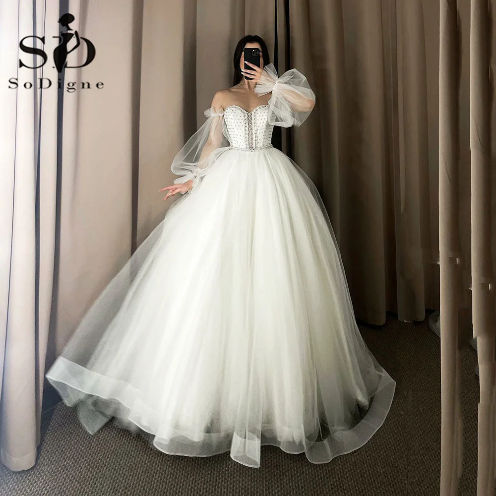 Sodecore Princess Beads Abiti Da Sposa Per La Sposa Eleganti Abiti Da Sposa Boho Puff Abiti Da Sposa Senza Maniche 2023