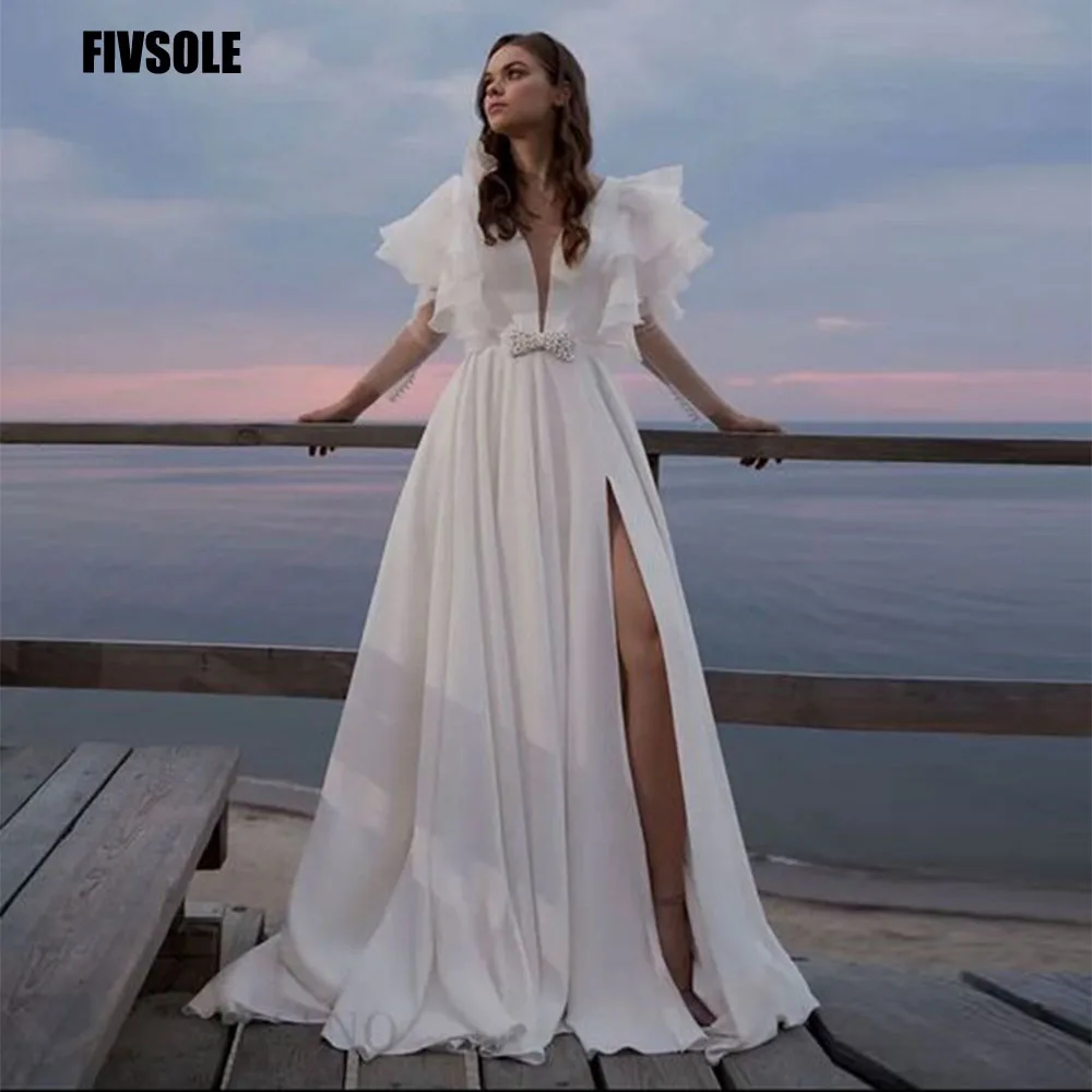 Fivsole Court Train Beach Abiti Da Sposa Sexy Sweetheart Illusion Abiti Da Sposa Appliques Robe De Mariee