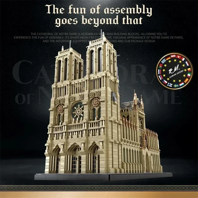 Reobrix 66016 World Architecture Building Blocks Large Notre-Dame De Paris Model Church City Bricks Toys For Children Gifts
