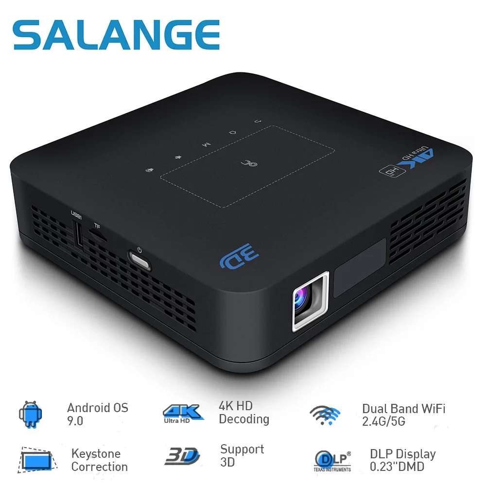 Salange P15 Android 9.0 5G Wifi Dlp Proiettore Hdmi Compatibile Home Theater Beamer Airpay Miracast Bt 4.0 3D 4K Mini Proyector
