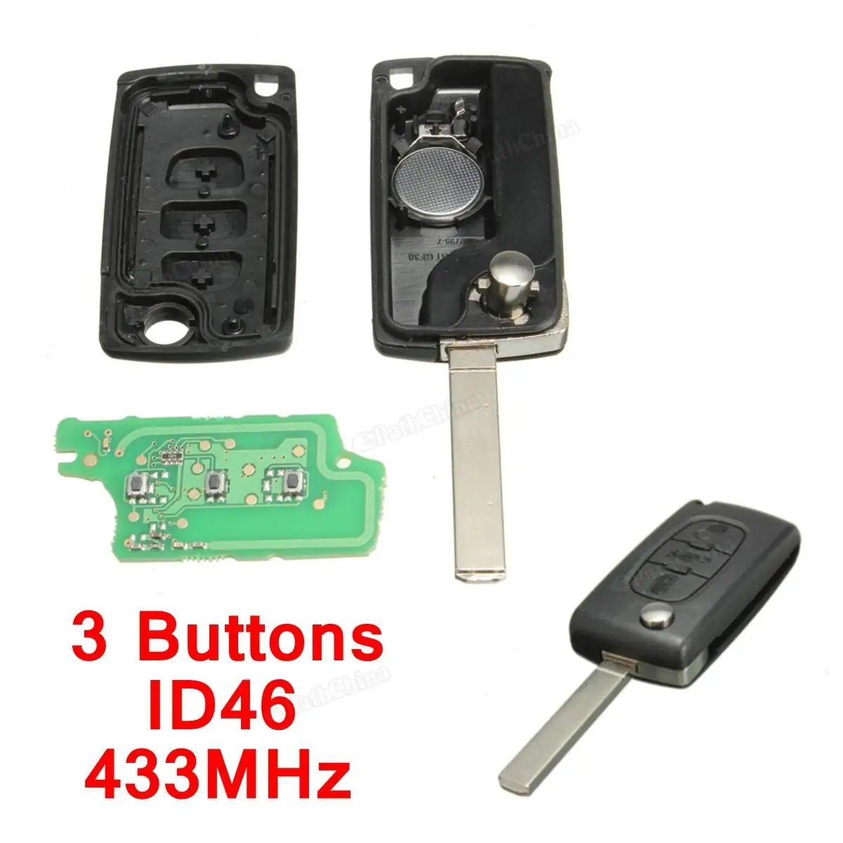 433Mhz 3 Pulsanti Chiave Telecomando Per Auto Lama Non Tagliata Per Citroen / Berlingo / Picasso / Xsara Con Chip Id46