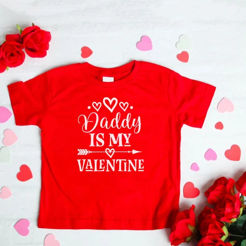 San Valentino Kids Girls Fashion Tshirt Daddy Is My Valentine Divertente Manica Corta Toddler Girl T-Shirt Top Cute Party Wear