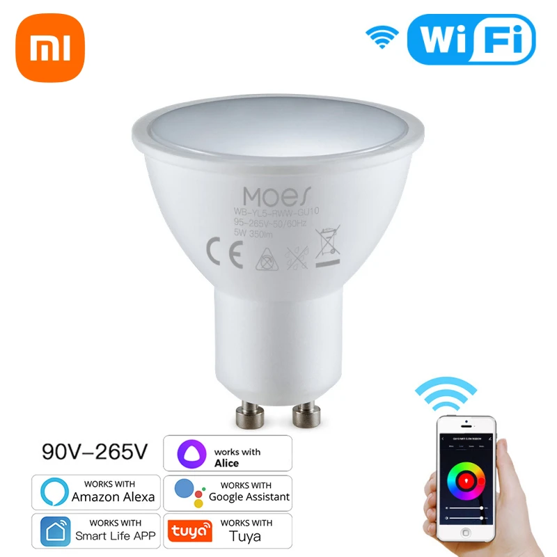 Xiaomi Tuya Wifi Gu10 Smart Bulb Rgb C + W Luce Notturna Dimmerabile Smart Life App Control Lampada A Led Alexa Google Home 33 Alice