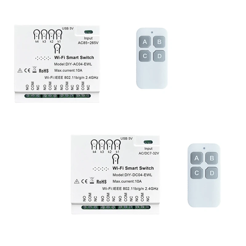 4Ch Ewelink Wifi Smart Switch + Remote Usb 5V 2.4G Wifi Home Automation Module Per Iftt Alexa Google Home