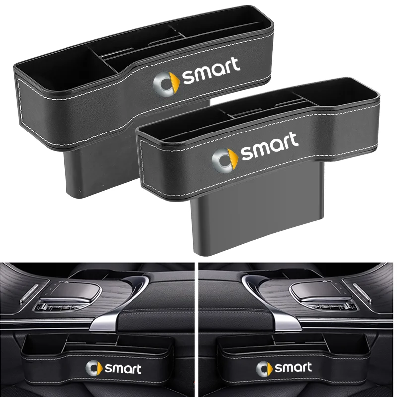 Car Seat Gap Storage Box Leather Storage Box For Smart Fortwo Forfour 453 451 450 Car Mobile Phone Wireless Charging Storage Box