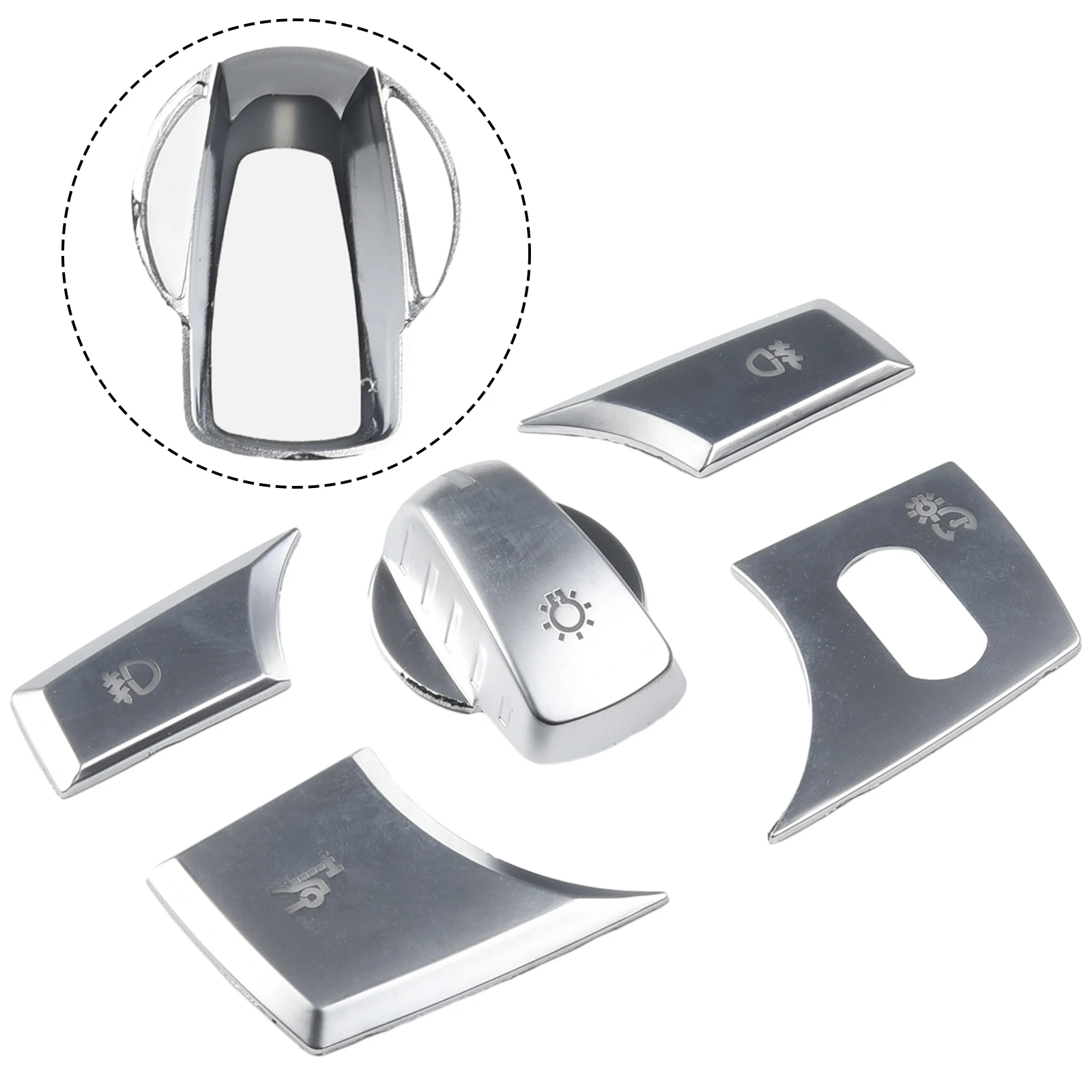 5Pcs Car Headlight Switch Button Cover Sticker Per Bmw E70 X6 E71 Silver Interior-Stickers Button Cover Sticker