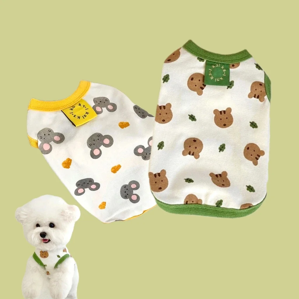 Pet Dog Clothes Puppy Summer Vest Thin Pomeranian Jumper Bear Print T-Shirt Teddy Cartoon Abbigliamento Prodotti Per Cani Xs-Xl