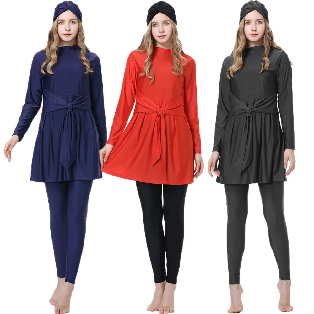 3 Pz Donne Musulmane Costumi Da Bagno Arabo Hijab Costume Da Bagno Protezione Solare Islam Burkini Femme Musulmane Costume Da Bagno Conservatore Beach