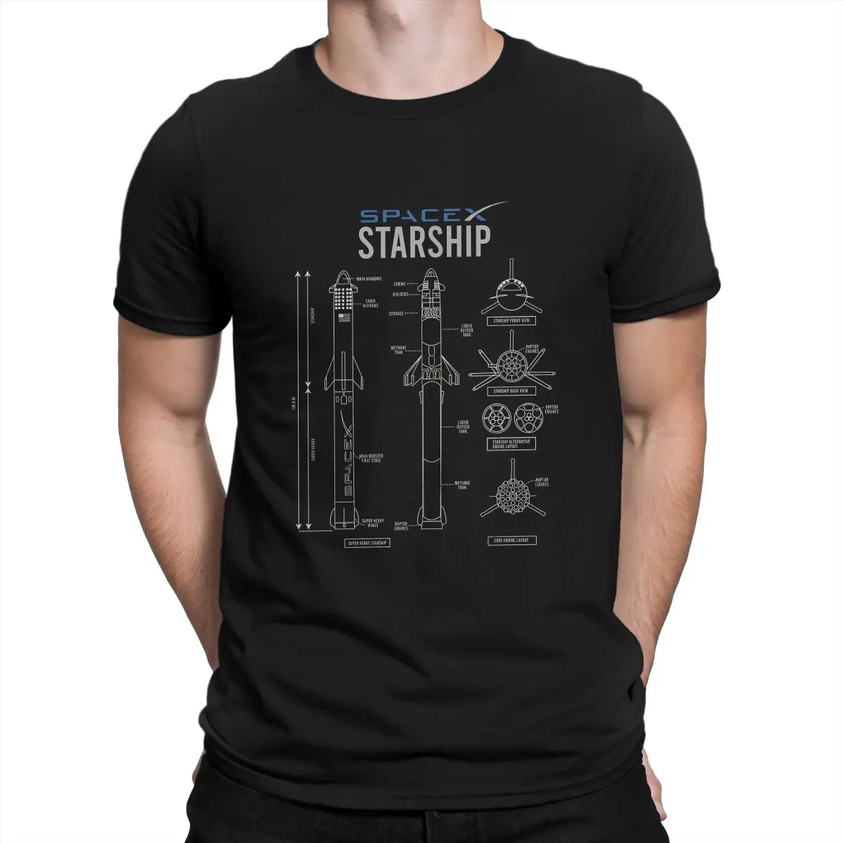 Maglietta Starship Spacex Maglietta Girocollo Grafica Abbigliamento Harajuku
