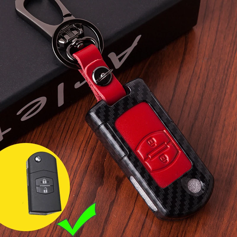 Custodia Portachiavi Shell Per Mazda 3 5 6 Flip Remote Key Case Fob 2 Btn Carbon Look