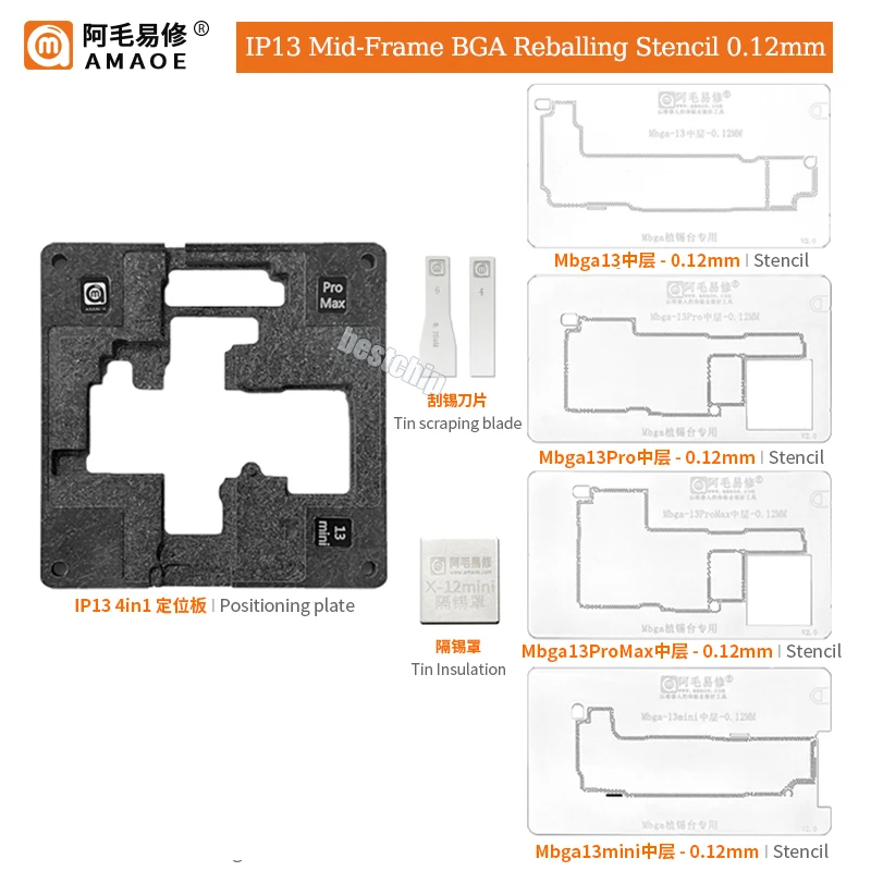 Amaoe Scheda Madre Mid-Frame Bga Reballing Stencil Platform Per Iphone 13 12 11 Xs X Pro Max Strato Intermedio Piantare Modello Di Latta