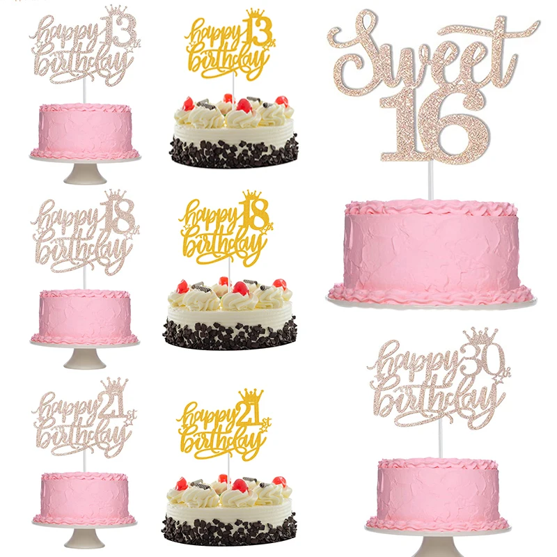 Buon Compleanno Decorazione Torta Dorata 13 16 18 21 30 40 50 60 Anni Torta Di Compleanno Topper Festa Per Adulti Cottura Dessert Decor Supplie
