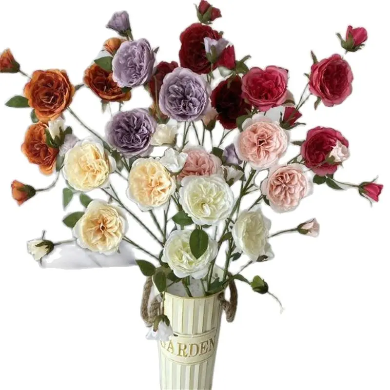 One Faux Long Stem Austin Rose (7 Teste/Pezzo) 30 "Lunghezza Simulazione Rotonda Foglia Verde Rosa Per Centrotavola Matrimonio