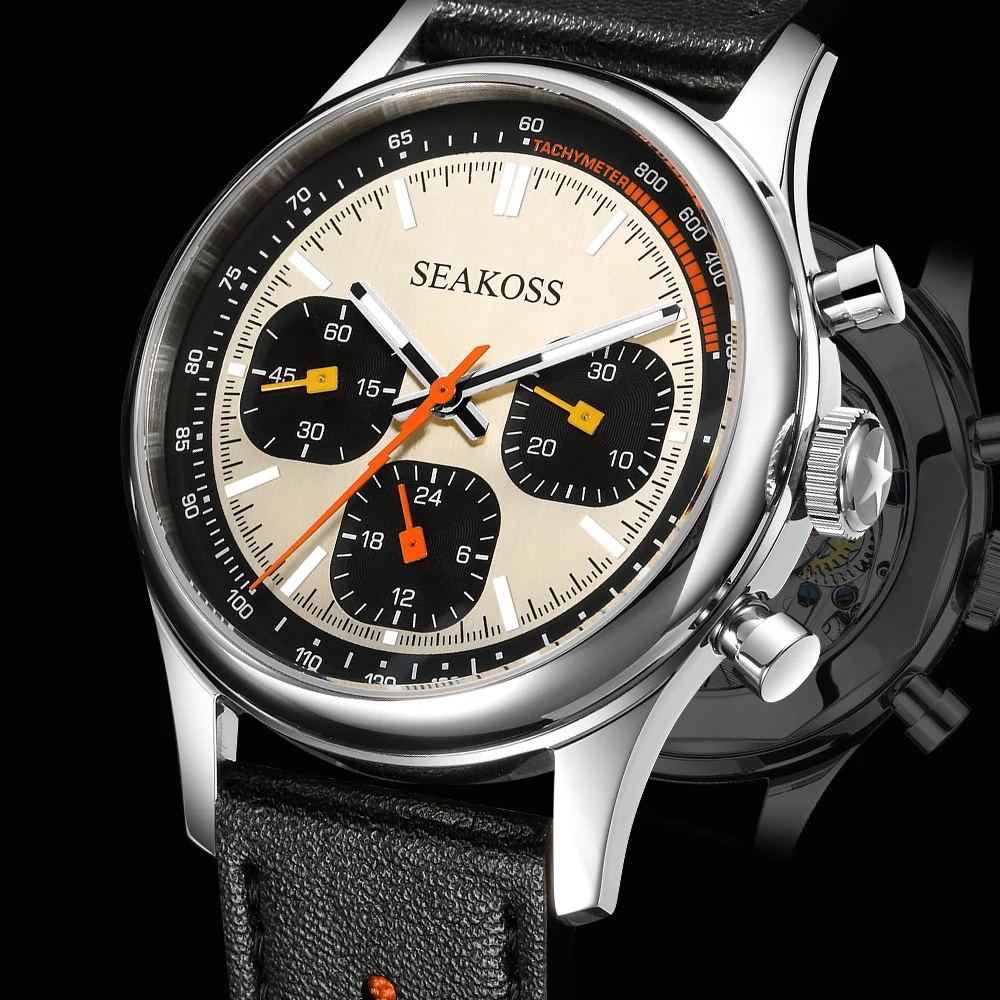 Cronografo Seakoss 1963 Orologio Meccanico Da 40Mm Per Uomo St1903 Orologio Pilota In Silicone Orologi Da Polso Con Zaffiro Super Luminoso