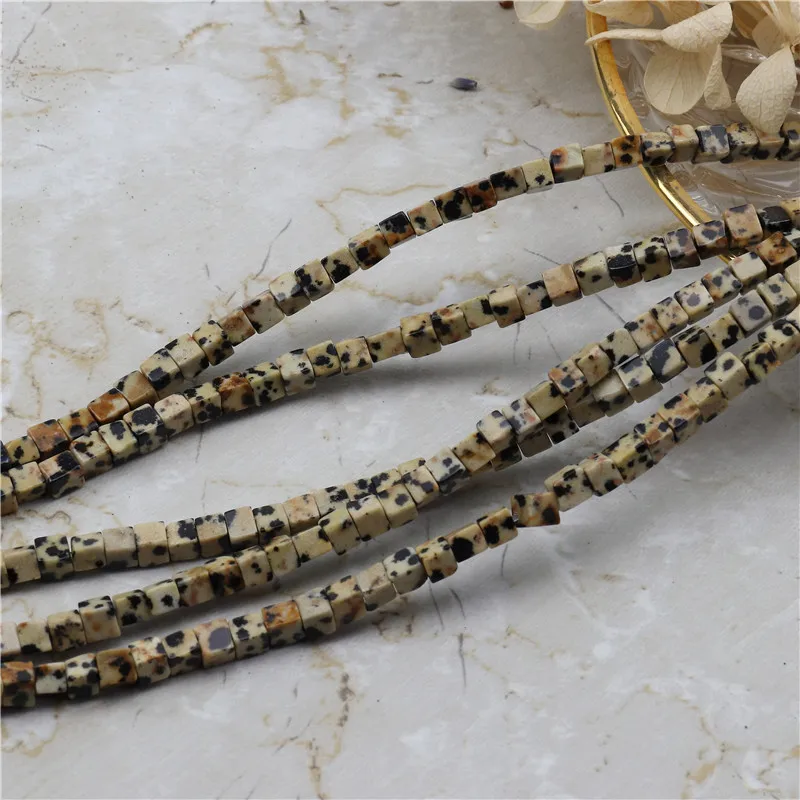 4X4Mm Natural Stone Dalmation Jasper Square Beads Stone Cube Bead For Diy Necklace Bracelat Jewelry Making Accessories 15"