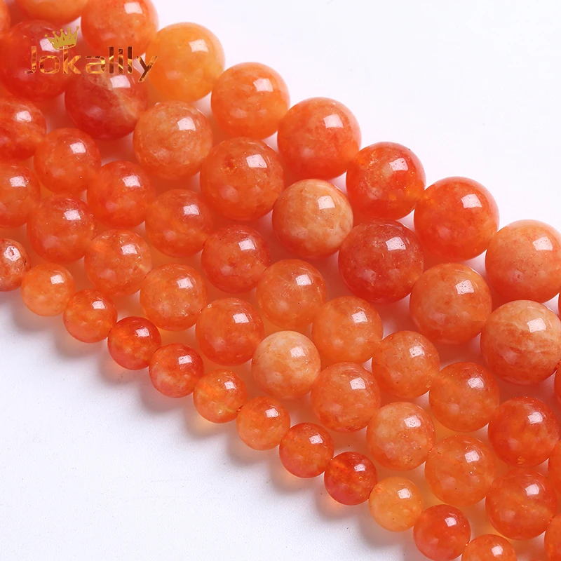 Natural Orange Angelite Jades Stone Beads For Jewelry Making Round Loose Beads Diy Bracelets Necklaces Accessories 6 8 10Mm 15"
