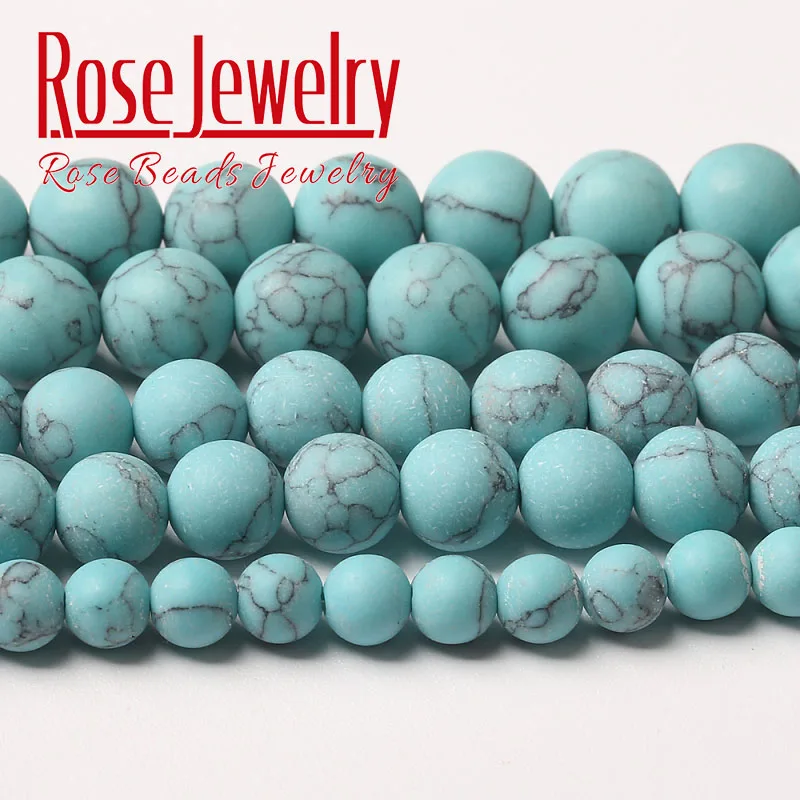 Natural Stone Matte Blue Howlite Turquoises Beads Round Loose Spacer Beads For Jewelry Making Diy Bracelet Necklace Handmade 15"