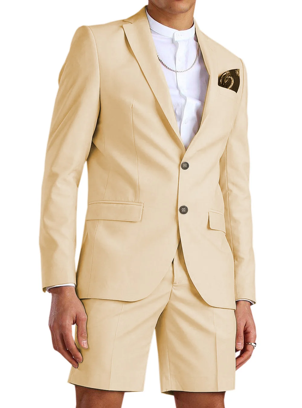 2024 Nuovo Vestito Da Uomo Champagne Pantalone Corto Abiti Estivi Casual 2 Pezzi Smoking Groom Beach Abito Da Sposa (Blazer + Pant)