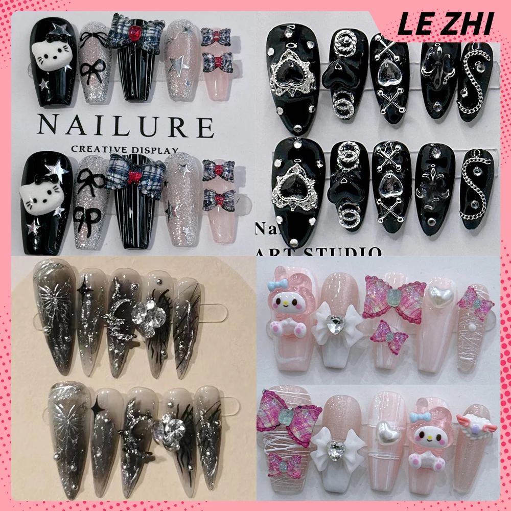 Kawaii Hello Kitty Almond Unghie Finte Riutilizzabili Cinnamoroll Mymelody Kuromi Pochacco Cartoon Cute Press On Nails Regalo Di Festa