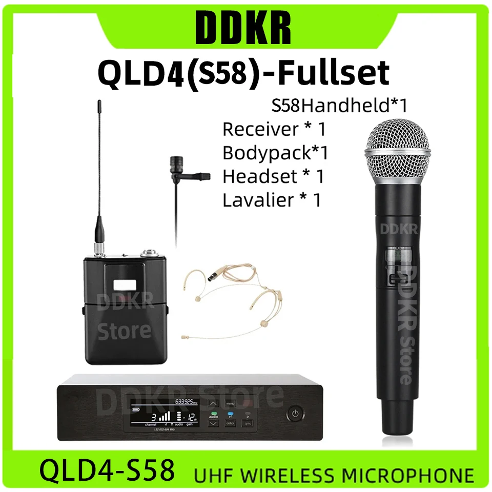 Ddkr Qldx4 S58 Fullset Uhf True Diversity Wireless Microphone System Per Karaoke Stage Performance Mic Wireless Professionnel