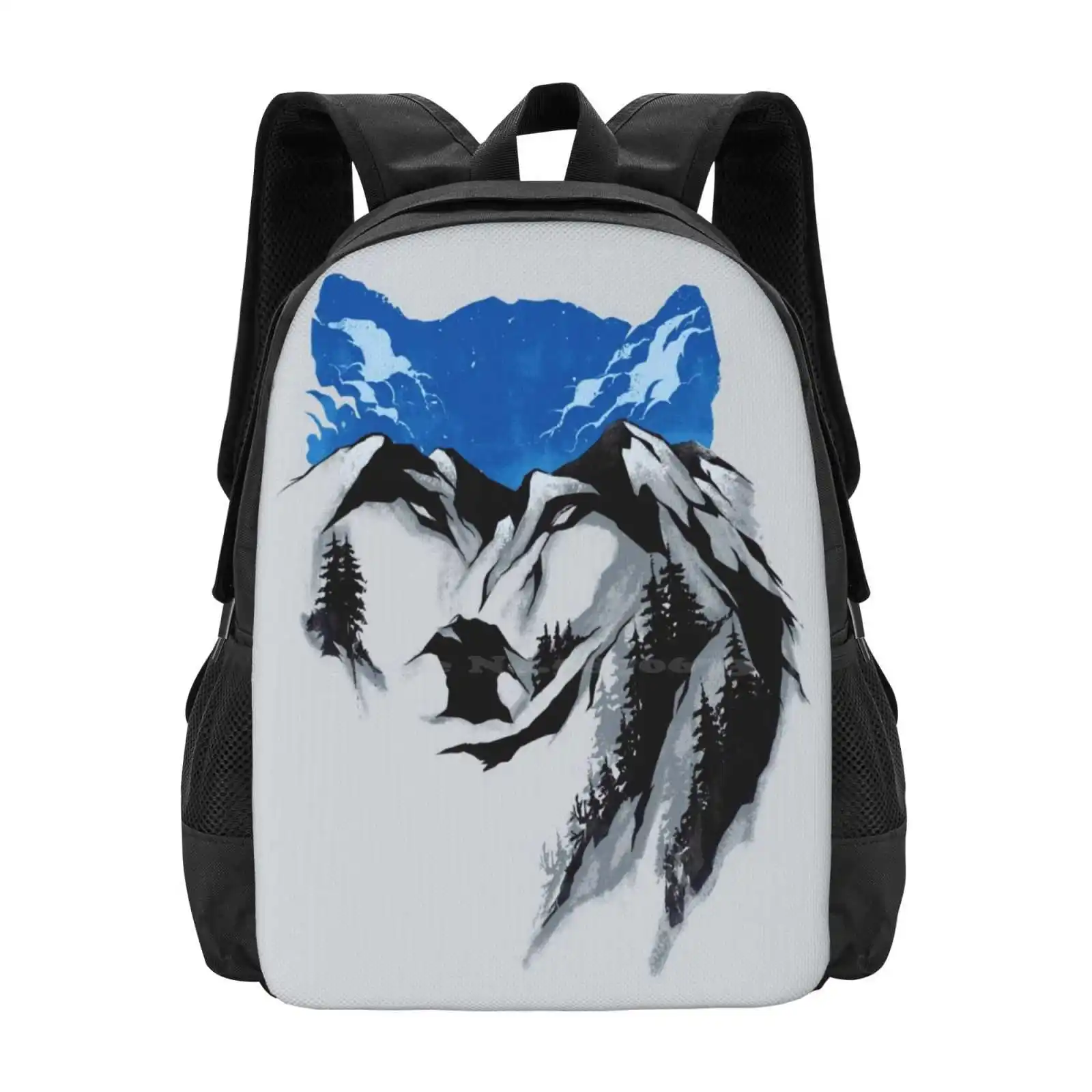 The Mountain School Bag Zaino Di Grande Capacità Laptop Wolf Mountain Fantasy Forest Digital Carbine Animal Wild Negative Space