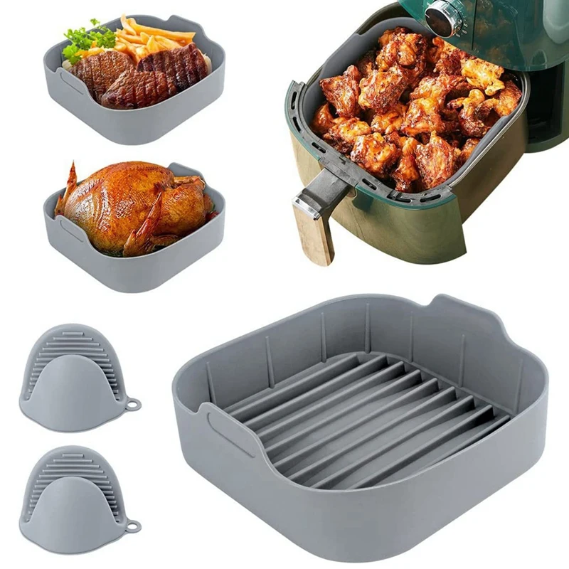Airfryer Pentola In Silicone Airfryer Fodere Riutilizzabili Con Guanti Resistenti Al Calore Per Cestello Airfryer Quadrato 5.5 Qt O Più Grande