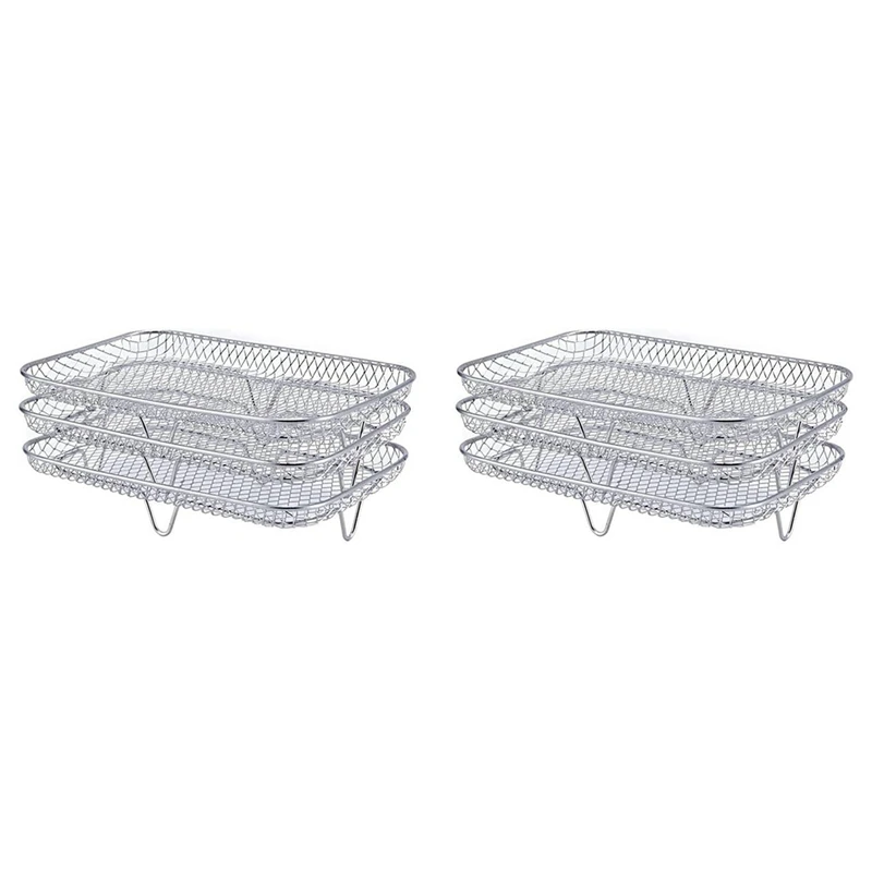 2X Friggitrice Ad Aria Per Dual Airfryers, Doppi Cestini Friggitrici Ad Aria Rack Disidratatore Per Ninja Foodi Dz201 Dz100