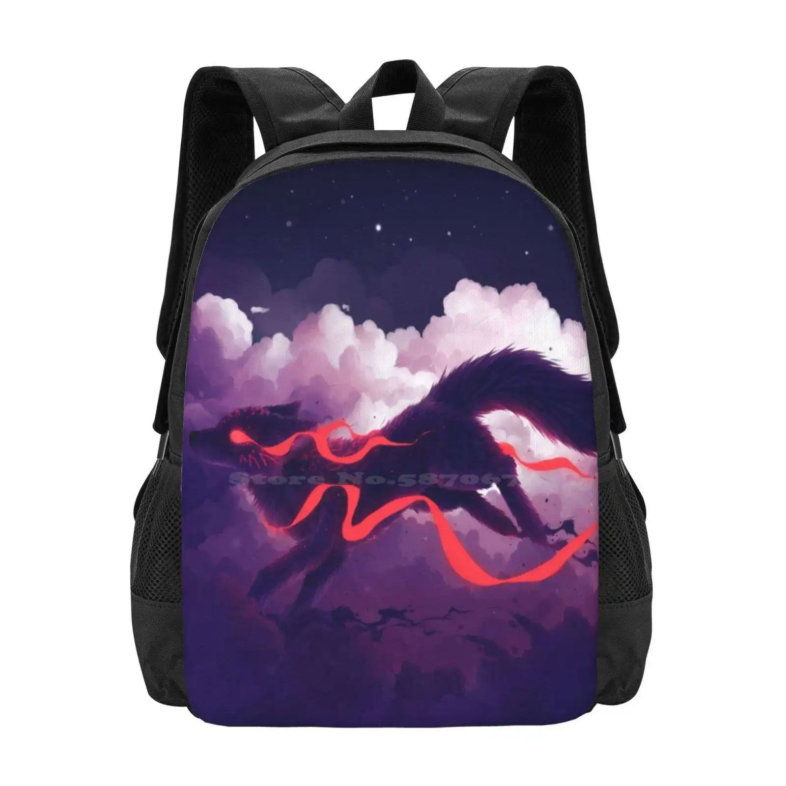 The Cloud Jumper 3D Print Design Zaino Borsa Per Studenti Canine Cloud Cute Fantasy Fox Good Jumper Lupino Magical Mystical
