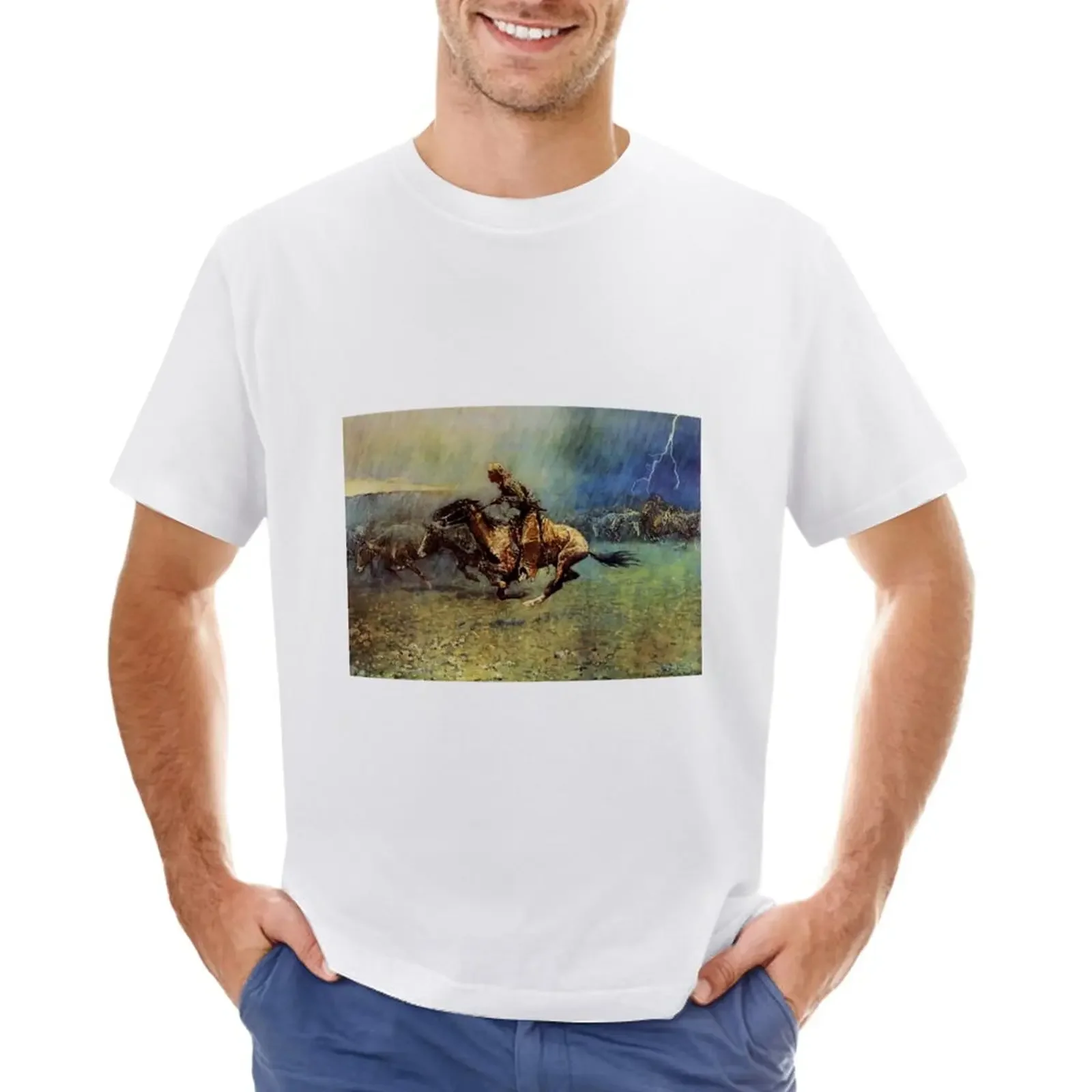 Alexander Remington Western Art "The Stampede" T-Shirt Abbigliamento Vintage Per Un Ragazzo Abbigliamento Da Uomo Doganale