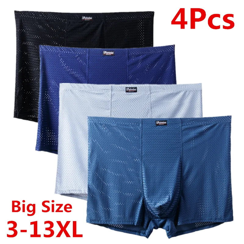 13Xl 12Xl 11Xl 10Xl 9Xl 4 Pezzi Intimo Uomo Boxer Pantaloncini Mesh Hole Sexy Underpant Boy Undies Mutandine Homme Mutandine Plus Big Size