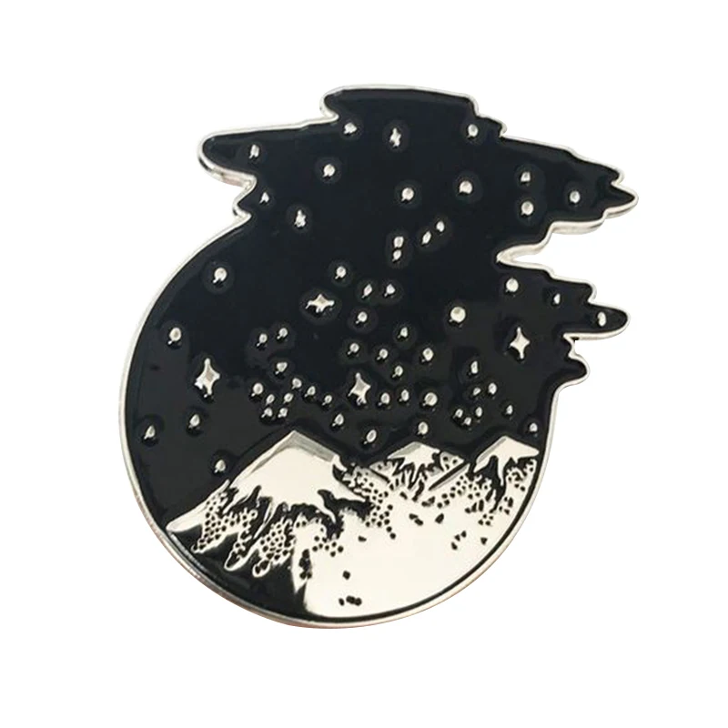 Mountain Star Night Distintivo Howling Wolf Spilla Natura Paesaggio Pin